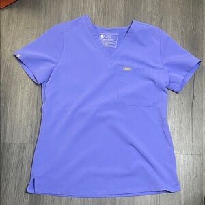 Figs Women's V-Neck Short Sleeve Top in Vibrant Purple